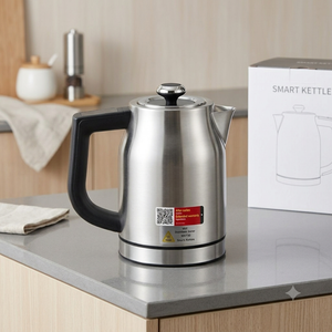 Amazon Basics Electric Kettle, Stainless Steel Kettle with Digital Display, Strix Control, Insulated Function