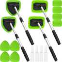 Beieverluck 20 Pieces Windshield Cleaner Tool, Inside Car Windshield Cleaning Tool with 12 Microfiber Pads, 4 Spray Bottle, and Extendable Handles Car Window Cleaning Tool Kit, Green