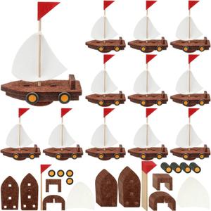 Hahafelt 24 Pcs 3D Floating Ship Craft Kit DIY Sailboat Model Floating Boat Puzzle Craft Kit, Build a Model Boat Toy for VBS Vacation School DIY Project Birthday Home Decoration Handmade Gift (Brown)