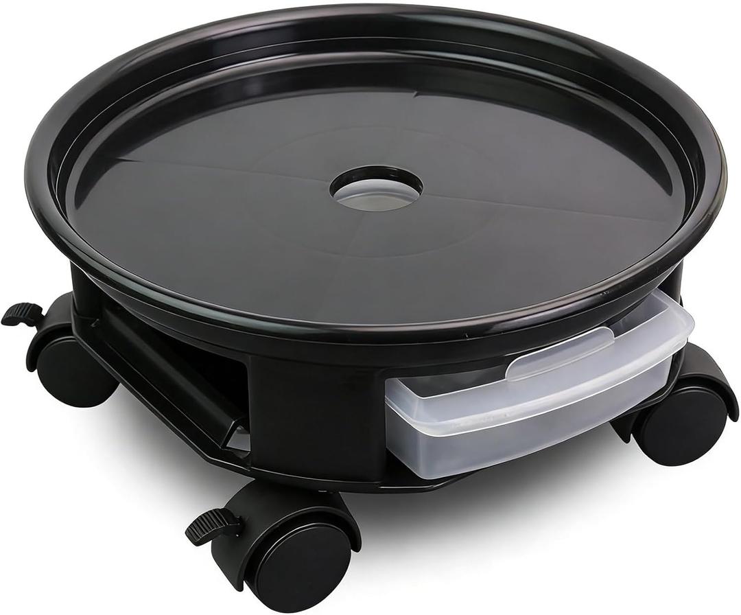 1 Pack 15" White Plant Caddy with Easy Moving Caster Wheels and a Water Container Round Movable Planter Dolly Trolley Tray Pallet Outdoor Indoor Tree Flower Stand Planter