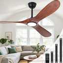 72 Inch Ceiling Fans with Lights and Remote, Large Outdoor Ceiling Fan with Light Dimmable for Patios Living Room Bedroom Gazebo High CFM 3 Blade Propeller Indoor Damp Rated Fan (Walnut)