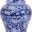 Ginger Jar with Lid Mandarin Blue and White Porcelain Plum Blossom, Decorative Ceramic Bud Vase for Home Dcor, Centerpiece Table Decoration Floral Arrangement (Blue and White Plum Blossom)