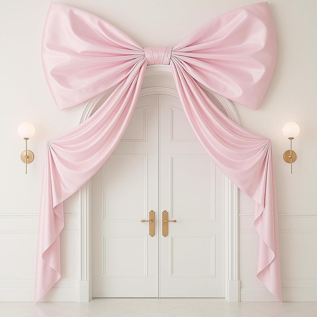 95 x 70 Inches Large Bow Themed Party Decorations Giant Pink Bow Decor Satin Ribbon, Contains Felt Big Pink Wall Decor Girl Coquette Birthday Decorations Bachelorette Bridal Supplies
