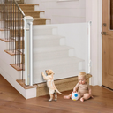 Retractable Baby Gate for Stairs, 55" Wide Mesh Pet Gate, Automatic Tension, One-Hand Operation, 38" Tall Baby Gates for Doorways, Hallways, Deck, Indoor Outdoor, Safe, Easy to Fit, White