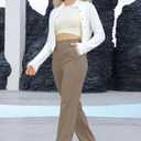 Balleay Art Women Straight Leg Dress Pants High Elastic Waisted Slacks Business Casual Work Office Trousers (S)