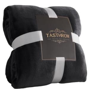 TASTHROW Large Flannel Fleece Throw Blanket, 60x80 Inch - Cozy Lightweight Thick Blanket - All Seasons Suitable for Women, Men and Kids (Black)