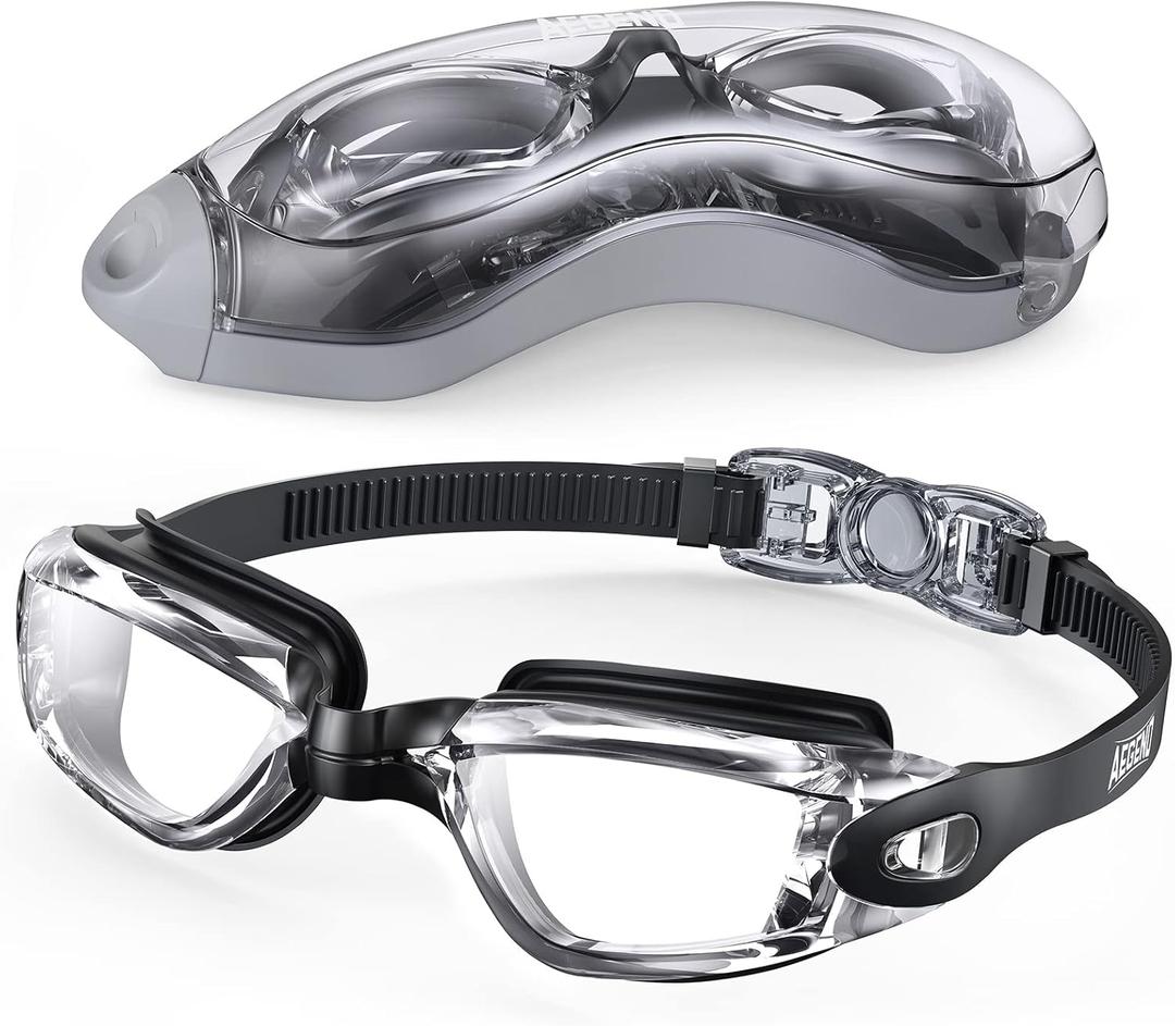 Aegend Swim Goggles, Swimming Goggles No Leaking Full Protection Adult Men Women Youth (Black Clear)