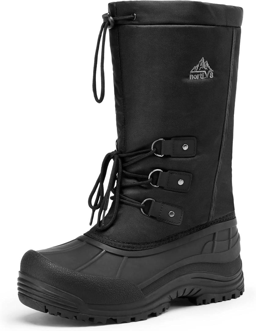 NORTIV 8 Men's Waterproof Winter Snow Boots Insulated Fur Liner Lightweight Outdoor Tall Boots (6, Black-2m)