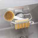 TAILI Sponge Holder for Kitchen Sink with Strong Suction Cup Removable, Rustproof Aluminum Sink Caddy for Sponge, Brush, Scrubber, Scraper -Silver (6.1" x 3.5")