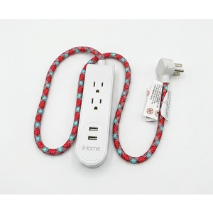 iHome 2 Outlet Power Strip, Nylon Braided Extension Cord, Flat Plug Power Strip to Use in Kitchen or Behind Furniture, Heavy-Duty Extension Cord with Multiple Outlets