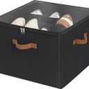 StorageWorks 16-Pair Closet Shoe Organizer with Adjustable Dividers, Black | Holds up to 16 Pairs, Foldable, Clear Lid, Reinforced Handles, Fits Sneakers, Boots & Heels, For Entryway, Bedroom & RV