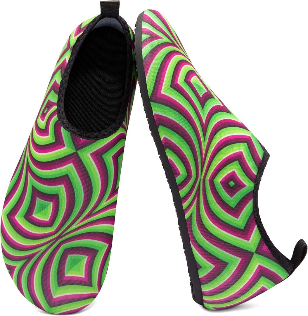 Metog Men Women Water Shoes Quick-Dry Aqua Socks Barefoot Slip-on for Beach Swim Sport Surf Yoga Exercise (8-8.5 Women/7-7.5 Men, Spiral Green)