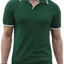 Men's Summer Knit Polo Short Sleeve V-Neck Collared Golf Shirt (Black)