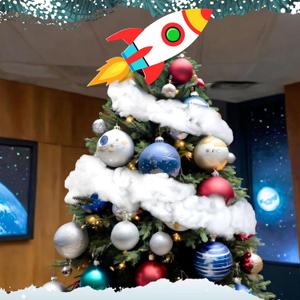 Space Christmas Tree Decorations Rocket Spaceship Christmas Tree Topper Rocket Topper with 14 oz Artificial Snow Space Themed Birthday Party Decoration for Indoor Outdoor Xmas Holiday Decor(No Planet)