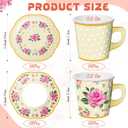 Umigy 36 Sets Tea Party Decorations 6.5 oz Floral Paper Tea Cups with Plates Paper Napkins Disposable Blossom Teacups and Saucers Sets for Girls Birthday Party Supplies(Yellow)