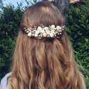 Bridal White Hair Accessories Elegant Ceramic Flower Pearl Hair Piece with Comb for Wedding Party