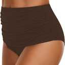 GRAPENT Women's High Waisted Swim Bottom Ruched Bikini Tankini Bottoms Tummy Control Swimsuit Briefs (M)