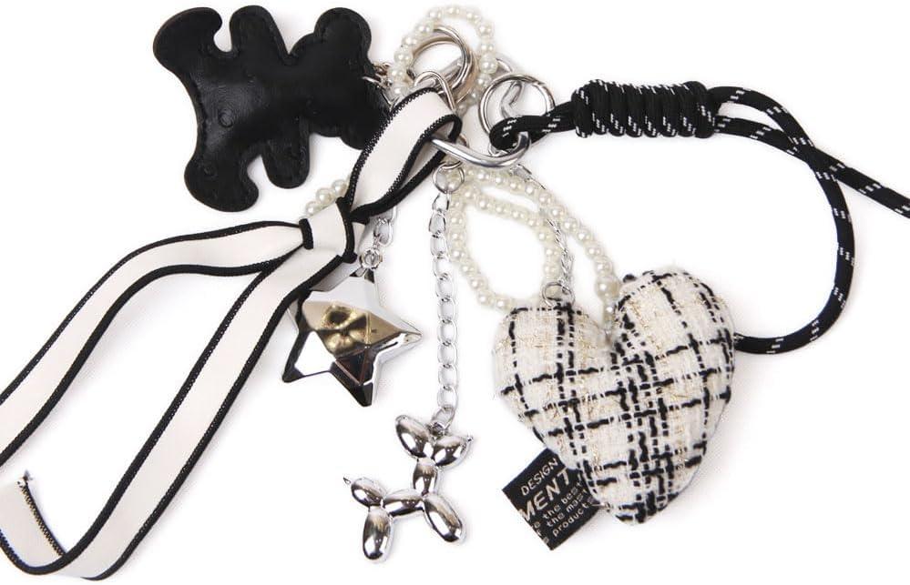 Cute Bag Charms Keychain Heart Handbag Accessories Key chains Decor for Women Girls Purse Ornament (Black)