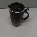 WHJY 20oz Large Black Cute Cat Ceramic Coffee Mug Cup with Splash-proof Lid, Cat Tail Shape Handle, Animal Cat Mug Tumbler (black)