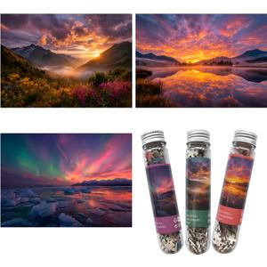 Small Jigsaw Puzzles for Adults Challenging Puzzle Small Puzzles Mini Jigsaw Puzzles 150 Pieces Micro Tiny Puzzle Mountains Lakes Sunset Sunrise Puzzles Travel Puzzle 6 x 4 Inch 3 Packs