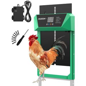 Large Size Aluminum Automatic Chicken Coop Door with Anti-Pinch Feature, Timer and LCD Display (Green)