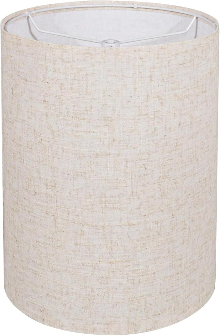 Tall Drum Lamp Shade for Table Lamps, Floor Lamp, Cloth Lampshade 10" Top X 10" Bottom X 13" High, Beige Large Line Fabric, Easy Assembly