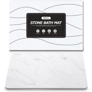Stone Bath Mat 16 x 24, Non-Slip Diatomaceous Marble Earth Bathroom Rug, Quickly Dry Absorbsent Mat for Bathroom, Toilet, Kitchen, Entry (White)