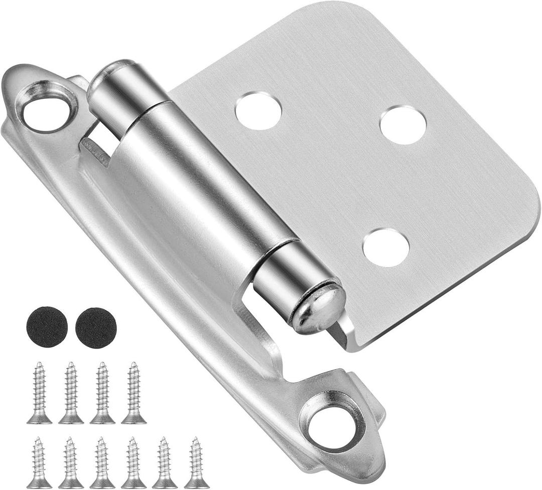 Satin Nickel Self Closing Kitchen Flush Cabinets Hinge 10 Pair 2-1/8" Brushed Nickel Cabinet Door Hinges Cupboard Variable Flush Cabinet Hinge Face Mount 20 Pack
