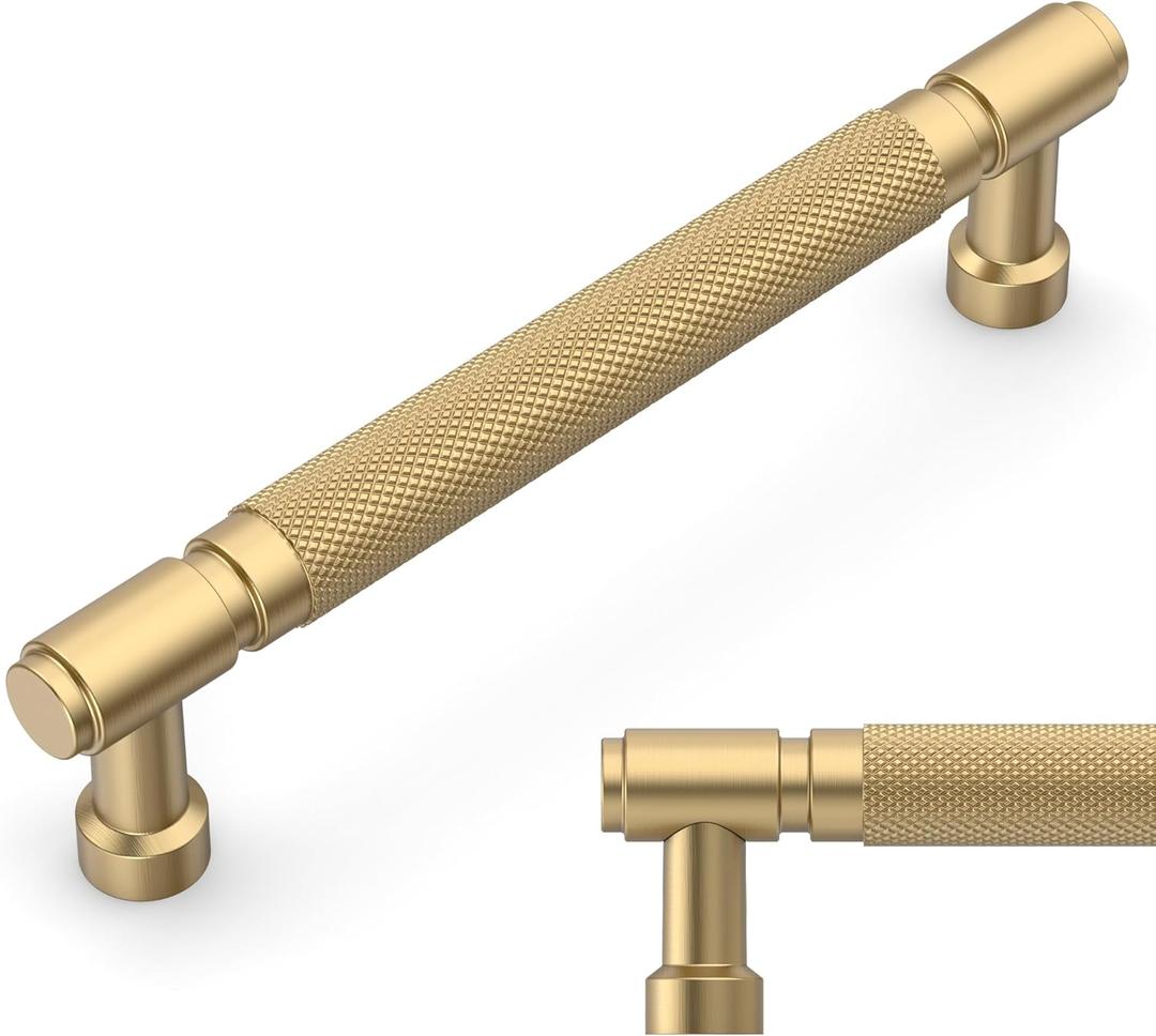 Amerdeco 10 Pack Champagne Bronze knurled Cabinet Pulls 5 Inch(128mm) Hole Center Drawer Pulls Cabinet Hardware Kitchen Cabinet Handles for Bathroom ZH0072