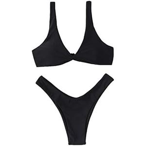 Verdusa Women's Twist Front Bikini Set High Cut Thong Tied Back Two Piece Swimsuit L