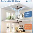 Depuley Ceiling Fan Without Light: 52 Inch 3 Blade Outdoor Fans for Patios - Walnut Ceiling Fan No Light Indoor Remote Control Ultra Quiet DC Motor Reversible 6 Speed Timer