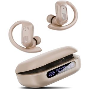 occiam Active Noise Cancelling Wireless Earbuds Bluetooth Headphones Ear Buds 96Hrs Playback Clear Call Waterproof Earphones with Ear Hook Microphones for Sport Running Off-White