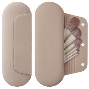 Silicone Makeup Brush Holder Travel Cosmetic BagSoft Portable Cosmetic Face Brushes Holder with Upgrade Anti-Fall Out Magnetic Closure, Large Travel Makeup Brush Case - Walnut