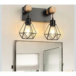 2-Light Vanity Light for Bathroom, Farmhouse Wood Vanity Light Fixtures Over Mirror, Metal Lampshade for Bathroom, Hallway, Living Room