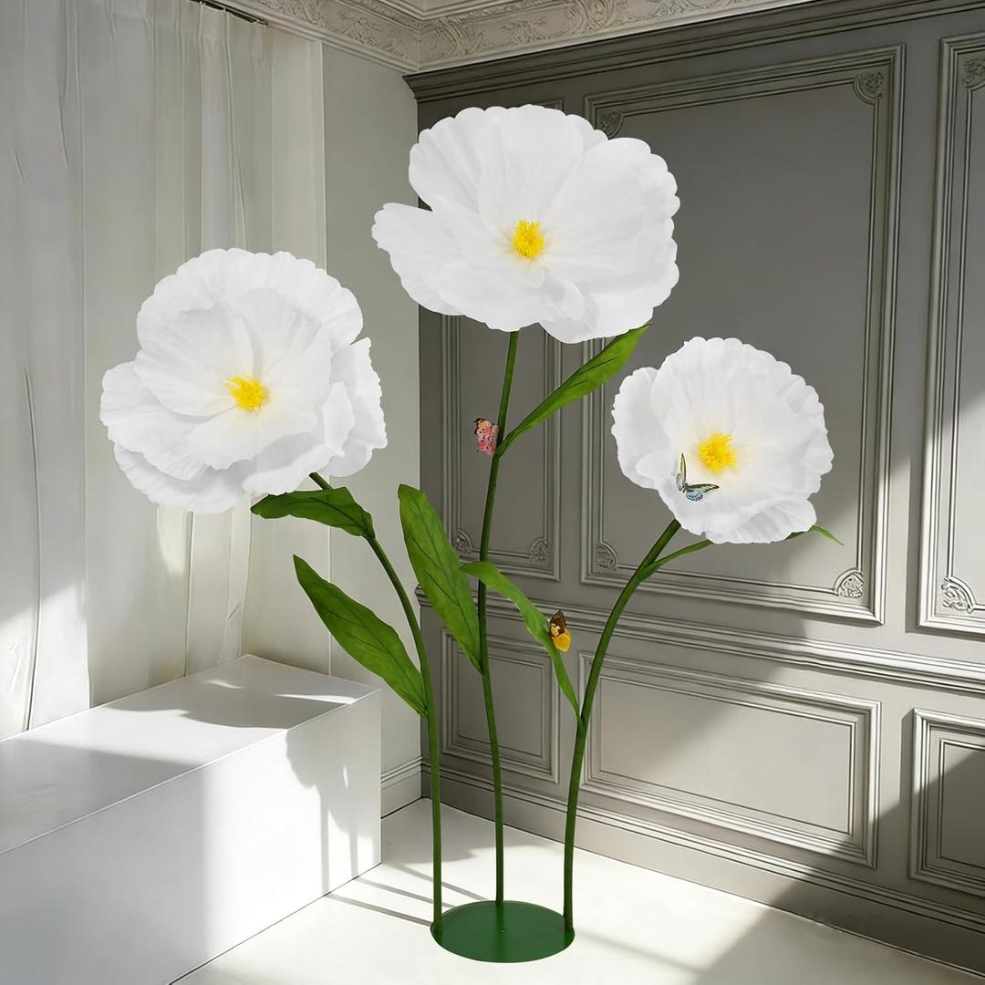 5.8 Ft Giant Artificial Flowers,Large Paper Flower,Huge Poppy Flowers Decoration for Wedding,Hotel,Office,Window Display and Home Farmhouse Decor(White)