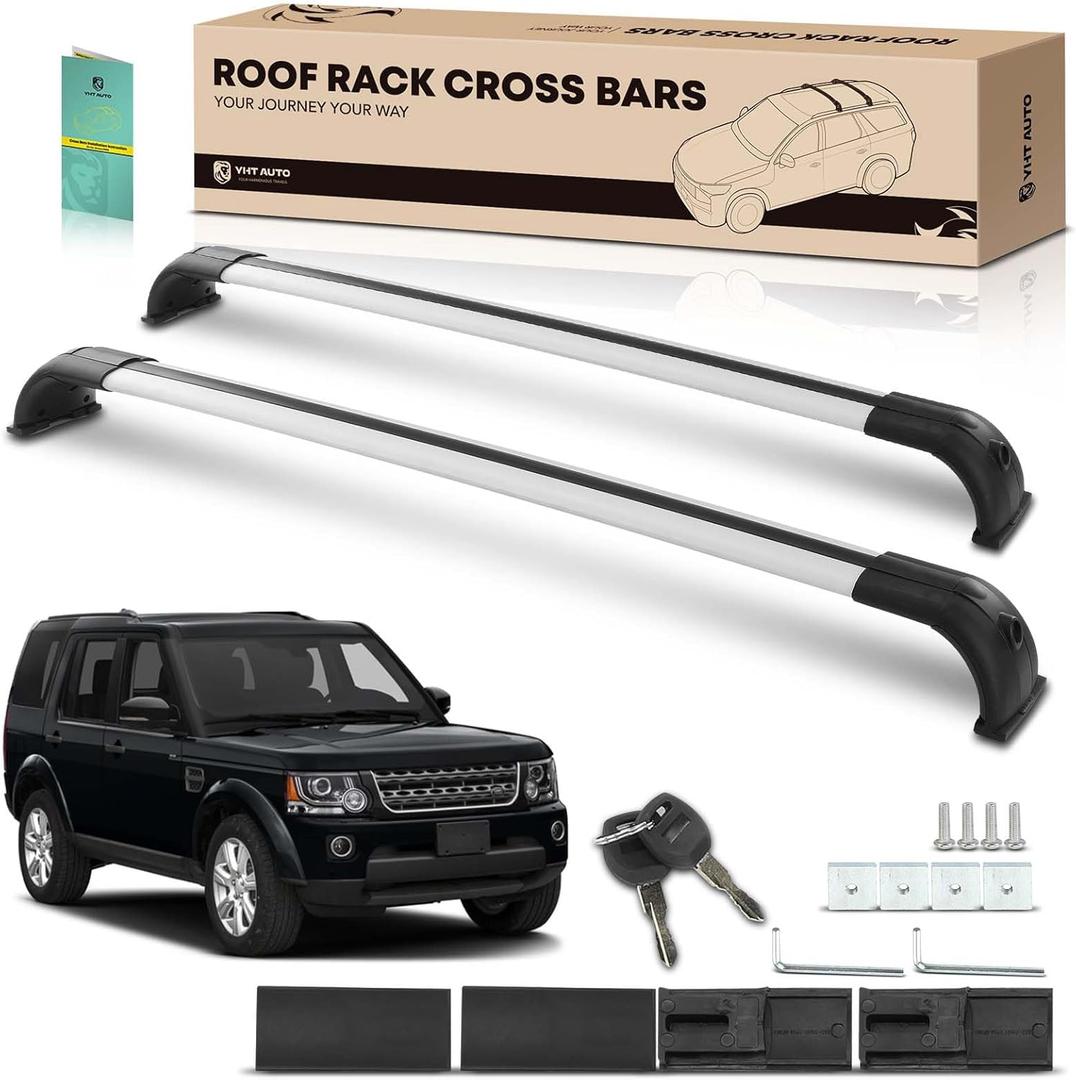 YHTAUTO Car Roof Rack Cross Bar Compatible with Land Rover LR3 2005-2009, LR4 2005-2016 w/Naked Fixed Point, 165 Lbs Aluminum Alloy Cargo Bar for Rooftop Tent Kayak Bike Luggage Snowboard Ski Board