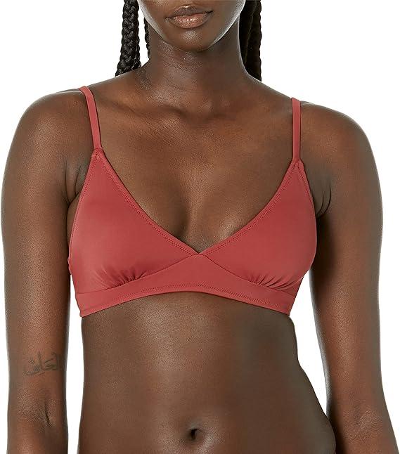 Amazon Essentials Women's Light-Support Classic Bikini Swimsuit Top, Brick Red, Medium