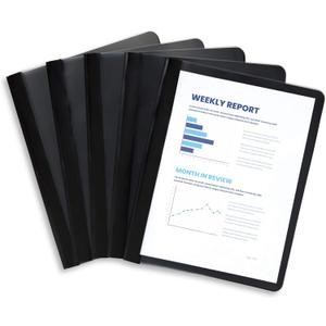 Blue Summit Supplies 25 Black Plastic Report Covers with Prongs, Black 3 Prong Clear Front Report Cover for Presentation, Document, and School Use, 0.42mm PP Plastic, Bulk 25 Pack