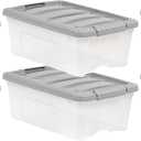 Amazon Basics Plastic Storage Containers with Secure Latching Lids, Stackable Organization Bins, Clear/Grey, 12 Quart, Set of 6
