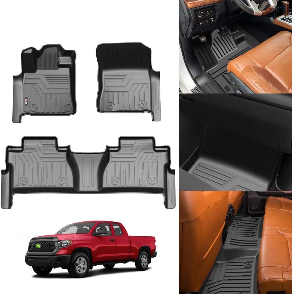KUST Floor Mats for 2014-2021 Toyota Tundra Double Cab/Crew Max Cab, All Weather TPE Rubber Floor Liners for Tundra Accessories Front Rear 2 Row High Side