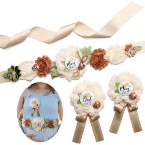 BumpPetal Flower Sash Set - Baby Shower Mom to Be Daddy to Be Corsage Pin - Flower Belt for Maternity Dress - Pregnancy Photo Props Supplies (Beige Green) BumpPetal Flower Sash Set - Baby Shower Mom to Be Daddy to Be Corsage Pin - Flower Belt for Maternity Dress - Pregnancy Photo Props Supplies (Beige Green)