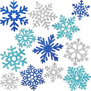 Geyee 96 Pcs Snowflakes Cutouts 12 Styles Glitter Snowflakes Board Cutouts Ornaments with Glue Point Dots for Winter Christmas Wonderland Party Home Decoration(Blue, Silver)
