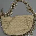 Women's Straw Woven Clutch Purse Summer Beach Pearl Conch Starfish Vocation Bag (Shell Shape)