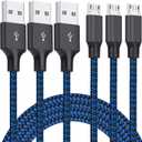 Micro USB Cable, 3Pack 10FT Android Charger Cable Long Nylon Braided Sync and Fast Charging Cord Compatible with Samsung Galaxy S7 S6 Edge, Android Smartphones, Tablets and More (Blue)