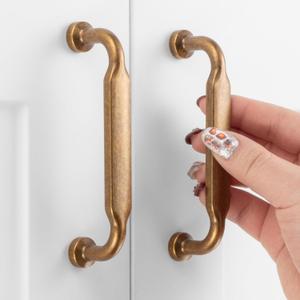 10 Pack 3-3/4 Inch Hole Centers, Antique Brass Cabinet Pulls Vintage Brass Cabinet Handles Brass Kitchen Hardware for Cabinets ZP2302 Drawer Bedroom Dresser Bathroom Vanity Cupboard