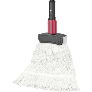 Commercial Mops for Floor Cleaning - Looped-End Heavy Duty Wet Mop with Long Handle for Hardwood Wood Tile Vinyl - Reusable Cotton Head for Home Garage Kichen Bathroom (White)