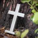 Texphw Handmade Wooden Wall Cross, Catholic Hanging Crosses for Wall Decor, Christians Spiritual Religious Cross Gifts for Christmas Church Home Room Decoration (Grey)