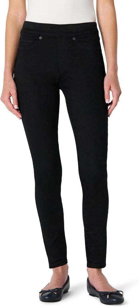 Amazon Essentials Women's Women's Stretch Denim Mid-Rise Pull-On Jegging, Black, 10 Short