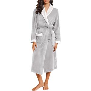 Ekouaer Robes for Women Soft Long Bathrobe Lightweight Fleece Shawl Collar Spa Robe Cozy Sleepwear with Pockets S-XXL (Large)