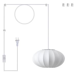 Fivemengo 19.7in Plug in Lantern Pendant Light, White Imitation Silk Pendant Light Wabi Sabi Saucer Japanese Bubble Hanging Lamp Chandelier for Living Dinning Room Kitchen Island Bedroom 1 Pack